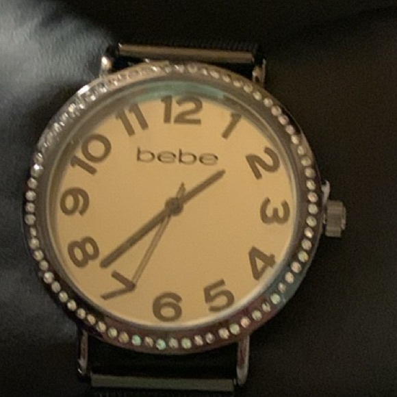 🎅 BEBE Black / Silver Watch Rhinestone Bezel NIB - Picture 2 of 12